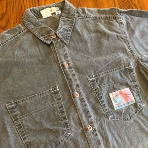 Vintage 80s ladies button up down Short Sleeve two pocket  Gray shirt Say Brazil